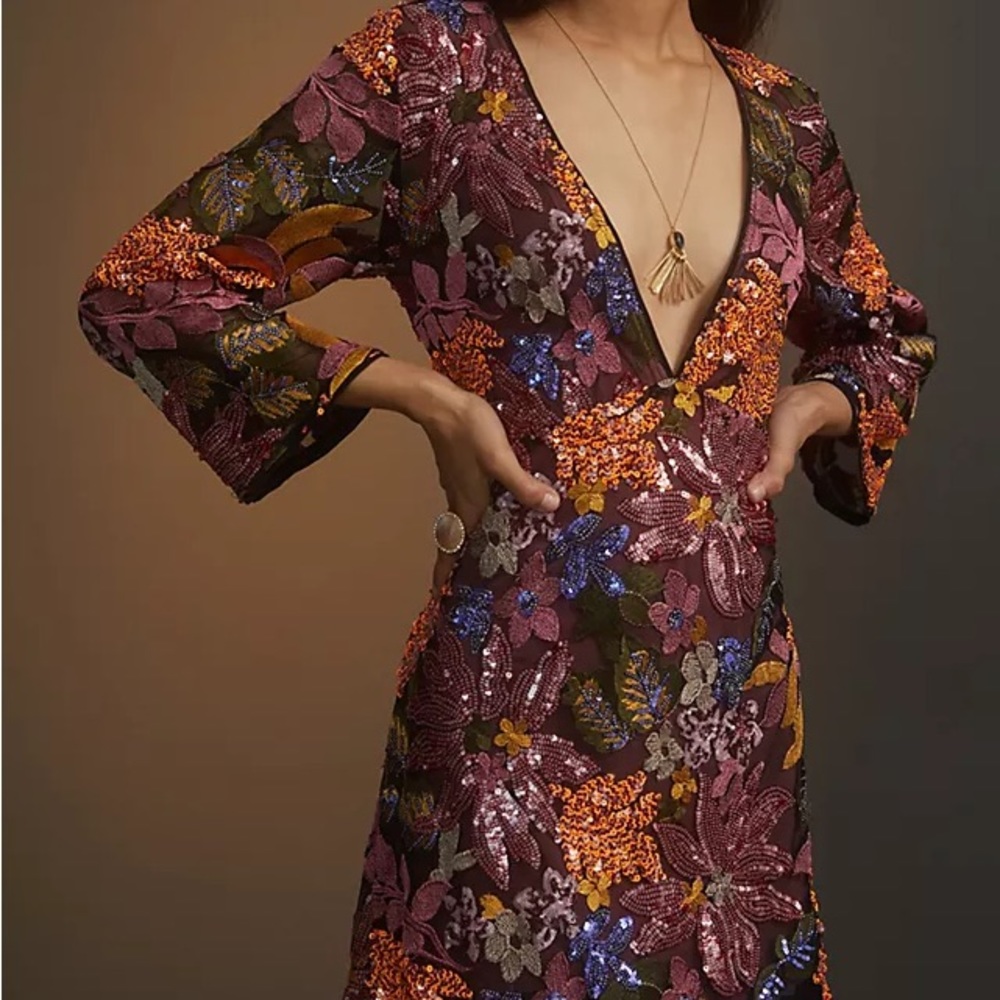 Anthropologie V Neck Sequin Mini Dress